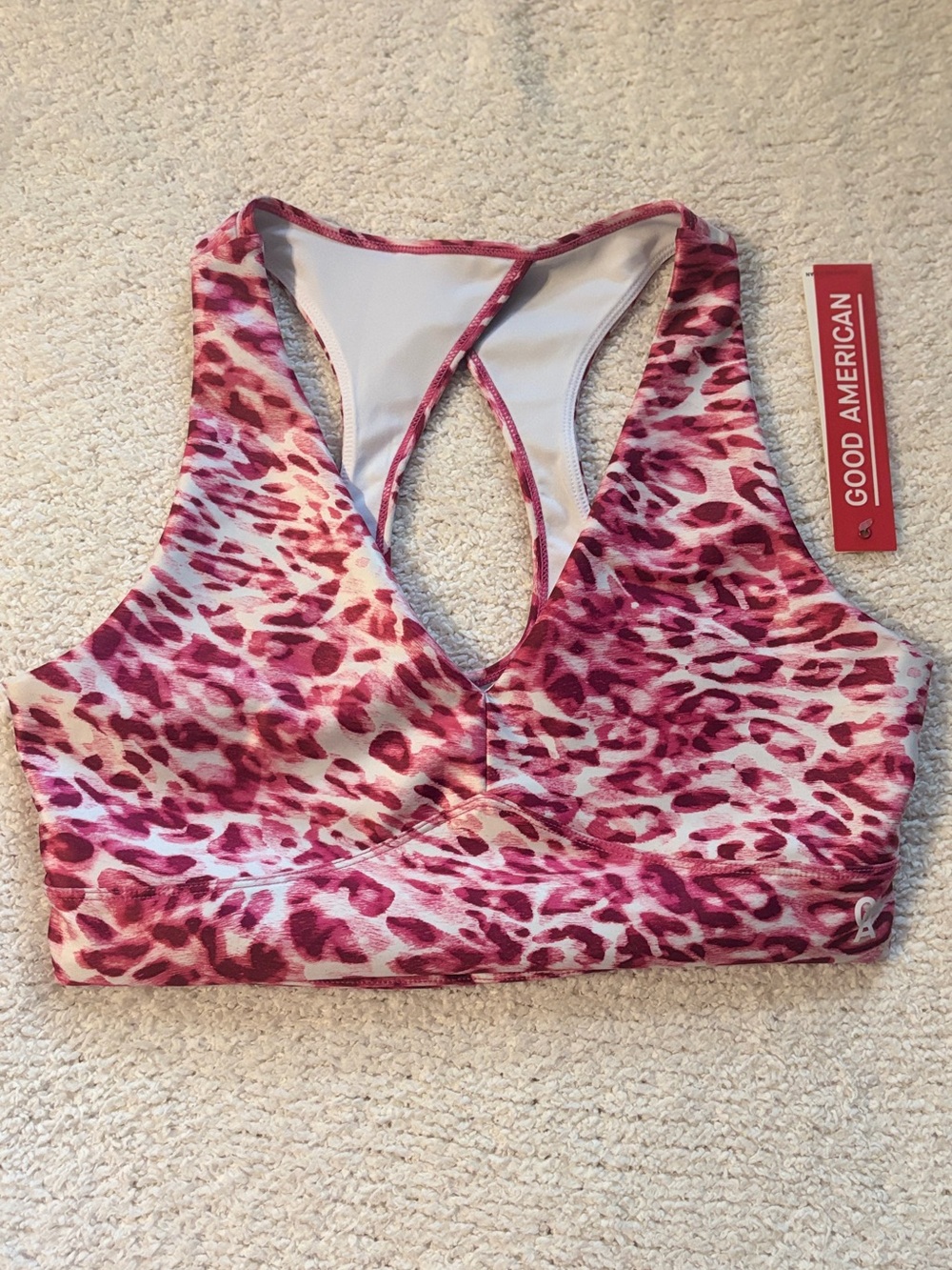 Good American Pink Leopard Print Sports Bra